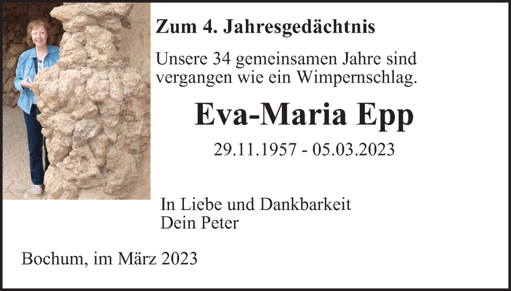  Traueranzeige für Eva-Maria Epp vom 04.03.2023 aus Tageszeitung