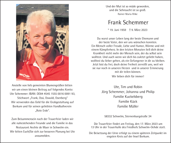 Traueranzeigen Von Frank Schemmer | Trauer-in-NRW.de