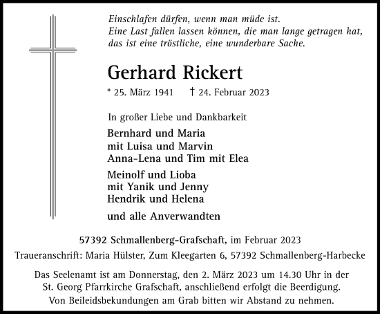Traueranzeige von Gerhard Rickert von Tageszeitung