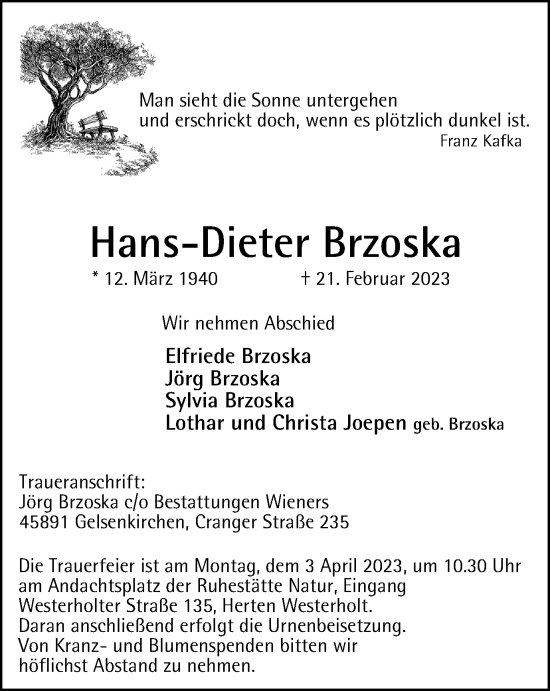 Traueranzeige von Hans-Dieter Brzoska von Tageszeitung