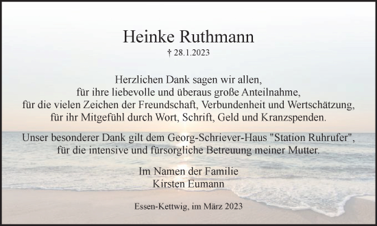 Traueranzeige von Heinke Ruthmann von Tageszeitung