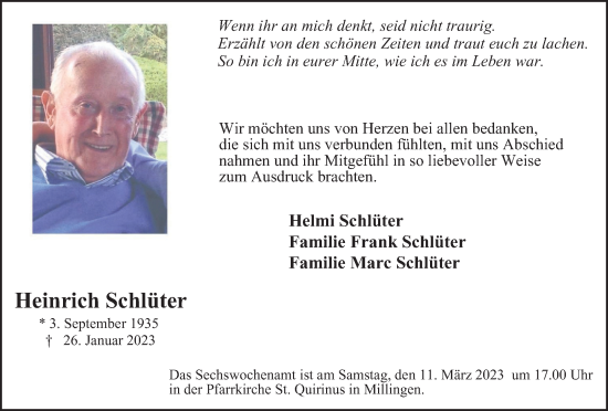 Traueranzeige von Heinrich  Schlüter von Tageszeitung