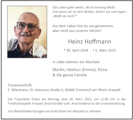 Traueranzeige von Heinz Hoffmann von Tageszeitung