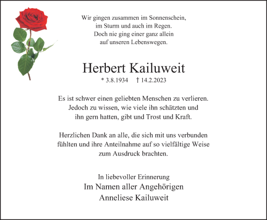 Traueranzeige von Herbert Kailuweit von Tageszeitung