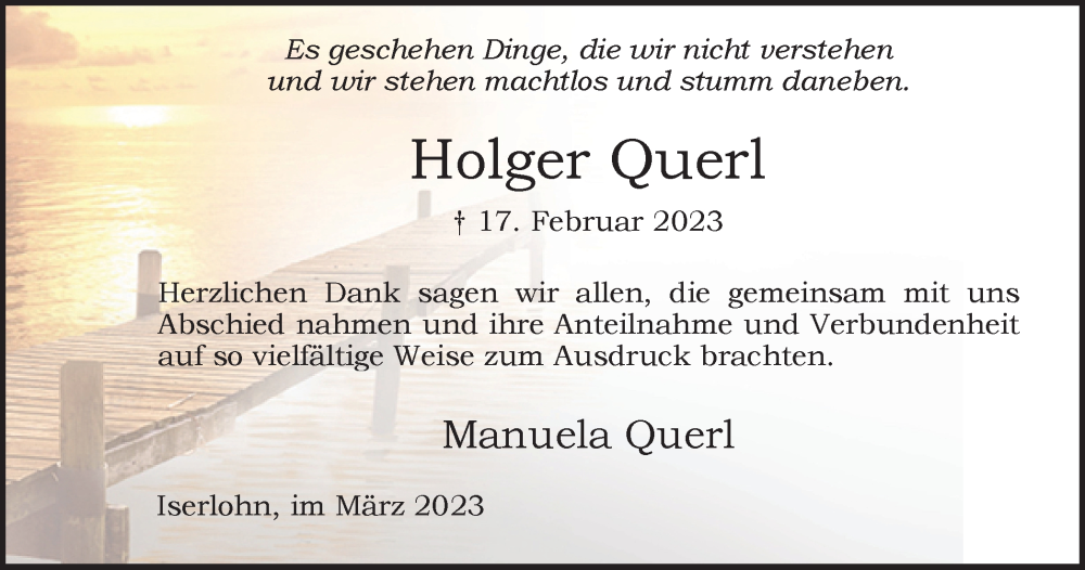  Traueranzeige für Holger Querl vom 18.03.2023 aus Tageszeitung