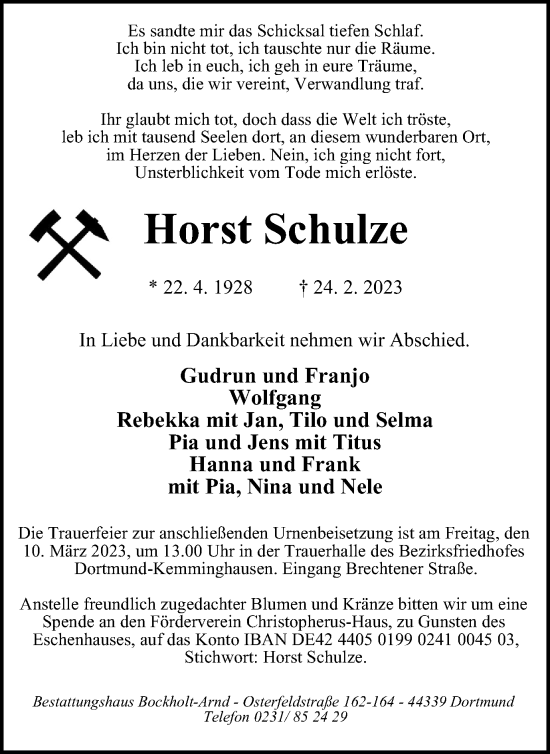 Traueranzeige von Horst Schulze von Tageszeitung