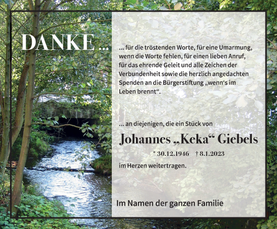 Traueranzeige von Johannes Giebels von Tageszeitung