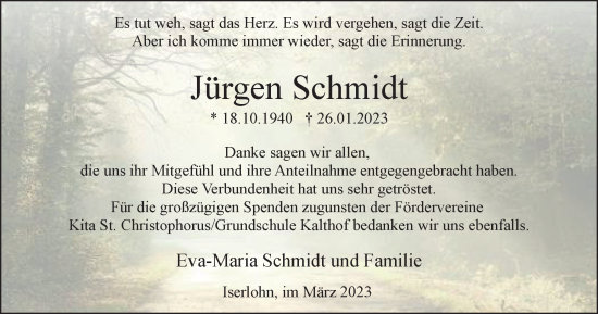 Traueranzeige von Jürgen Schmidt von Tageszeitung
