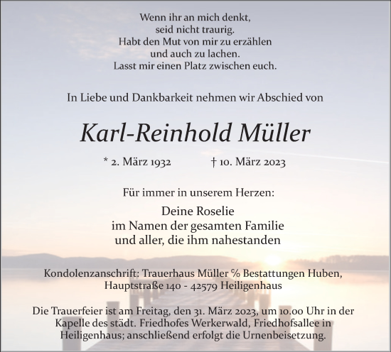 Traueranzeige von Karl-Reinhold Müller von WVW Anzeigenblätter