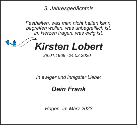 Traueranzeige von Kirsten Lobert von Tageszeitung