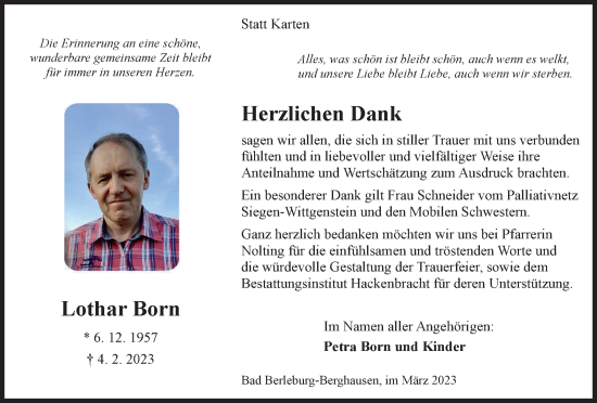Traueranzeige von Lothar Born von Tageszeitung