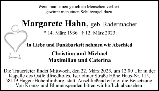 Traueranzeige von Margarete Hahn von Tageszeitung