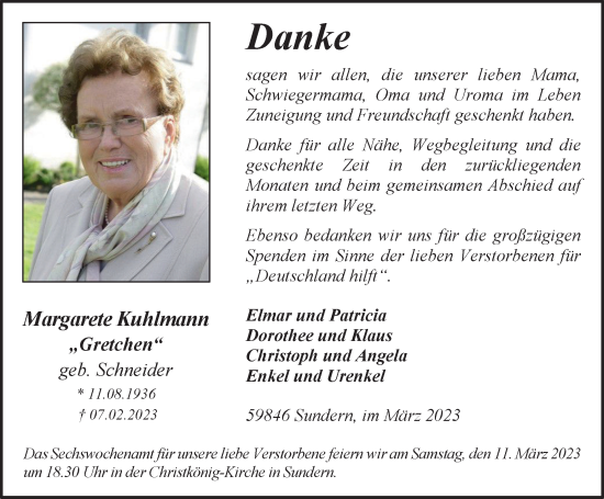 Traueranzeige von Margarete Kuhlmann von Tageszeitung