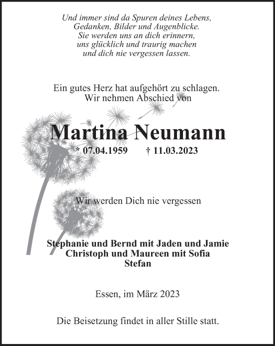 Traueranzeige von Martina Neumann von Tageszeitung