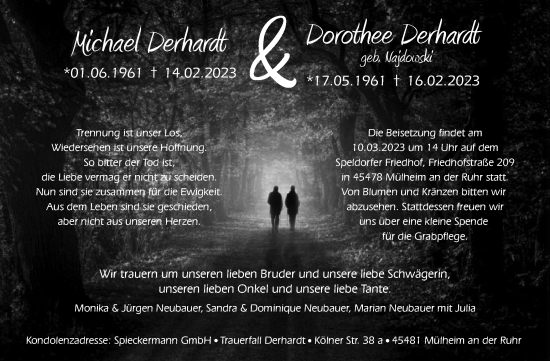 Traueranzeige von Michael und Dorothee Derhardt von WVW Anzeigenblätter