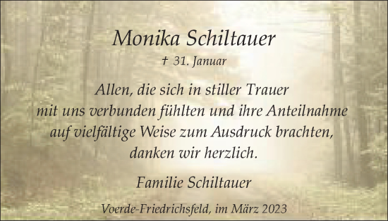 Traueranzeige von Monika Schiltauer von Tageszeitung