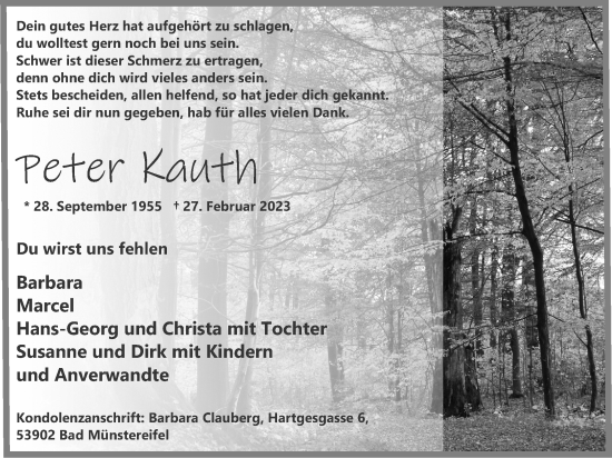 Traueranzeige von Peter Kauth von Tageszeitung