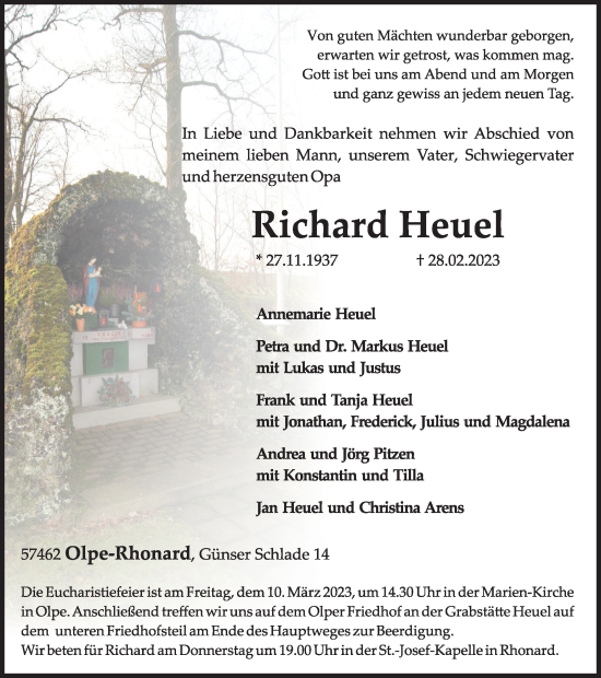Traueranzeige von Richard Heuel von Tageszeitung