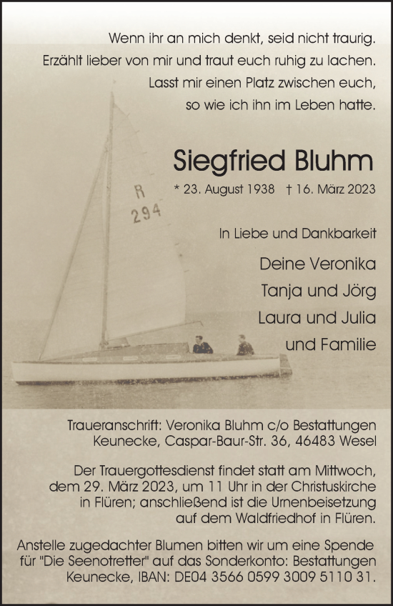 Traueranzeige von Siegfried Bluhm von Tageszeitung
