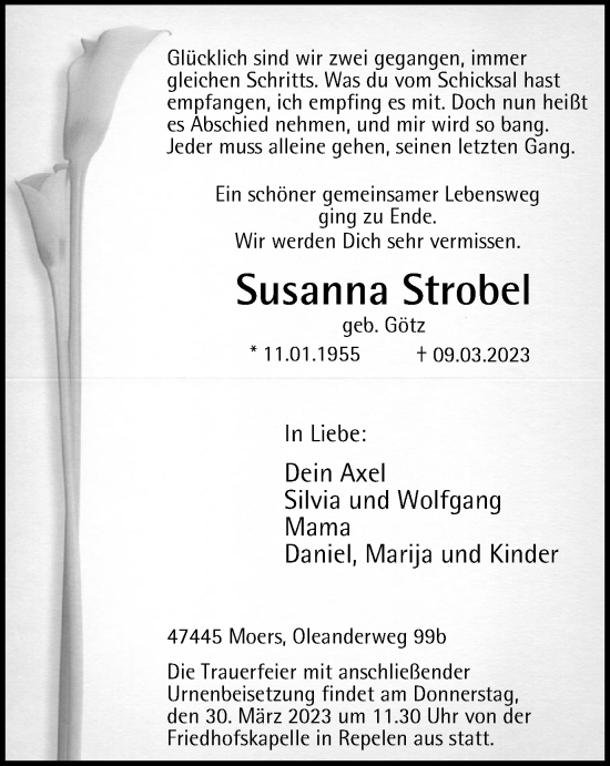 Traueranzeige von Susanna Strobel von Tageszeitung