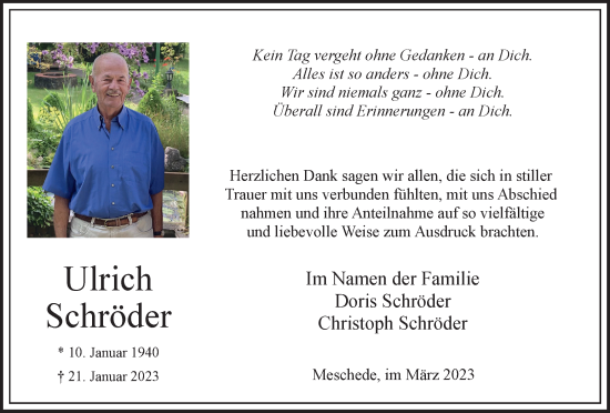 Traueranzeige von Ulrich Schröder von Tageszeitung