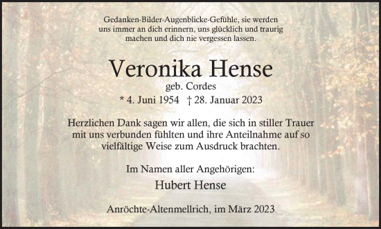 Traueranzeige von Veronika Hense von Tageszeitung