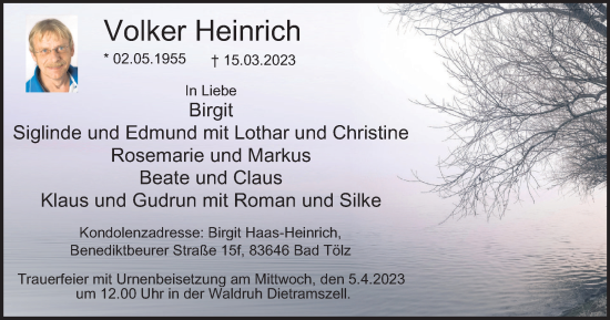Traueranzeige von Volker Heinrich von Tageszeitung