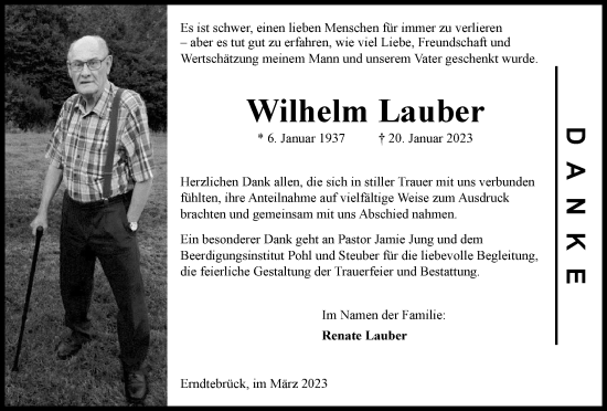 Traueranzeige von Wilhelm Lauber von Tageszeitung