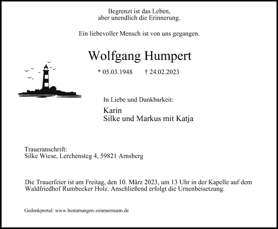 Traueranzeige von Wolfgang Humpert von Tageszeitung