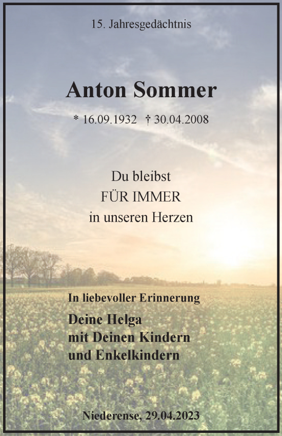 Traueranzeige von Anton Sommer von Tageszeitung