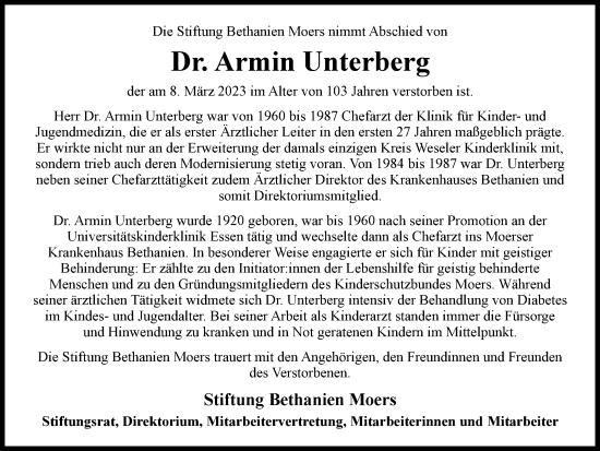 Traueranzeige von Armin Unterberg von Tageszeitung
