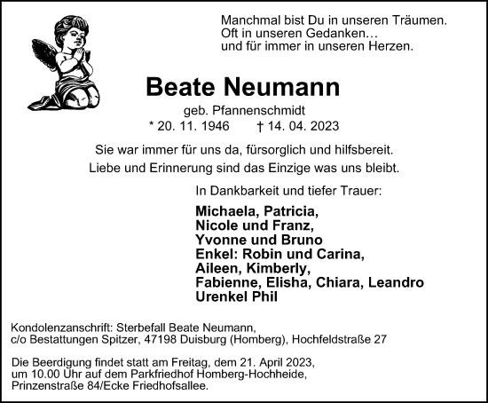 Traueranzeige von Beate Neumann von Tageszeitung