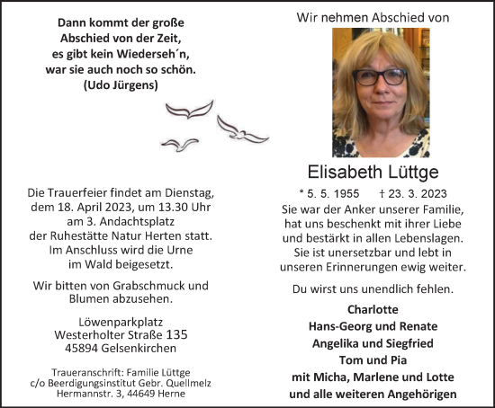 Traueranzeige von Elisabeth Lüttge von Tageszeitung