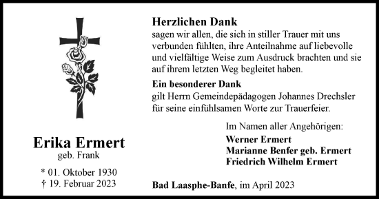 Traueranzeige von Erika Ermert von Tageszeitung