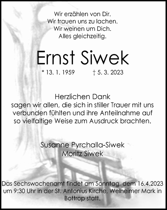 Traueranzeige von Ernst Siwek von Tageszeitung