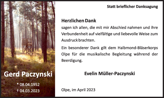 Traueranzeige von Gerd Paczynski von Tageszeitung