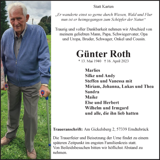 Traueranzeige von Günter Roth von Tageszeitung