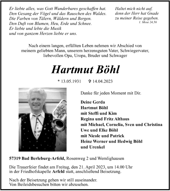 Traueranzeige von Hartmut Böhl von Tageszeitung