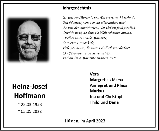 Traueranzeige von Heinz-Josef Hoffmann von Tageszeitung