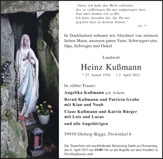 Traueranzeige von Heinz Kußmann von Tageszeitung