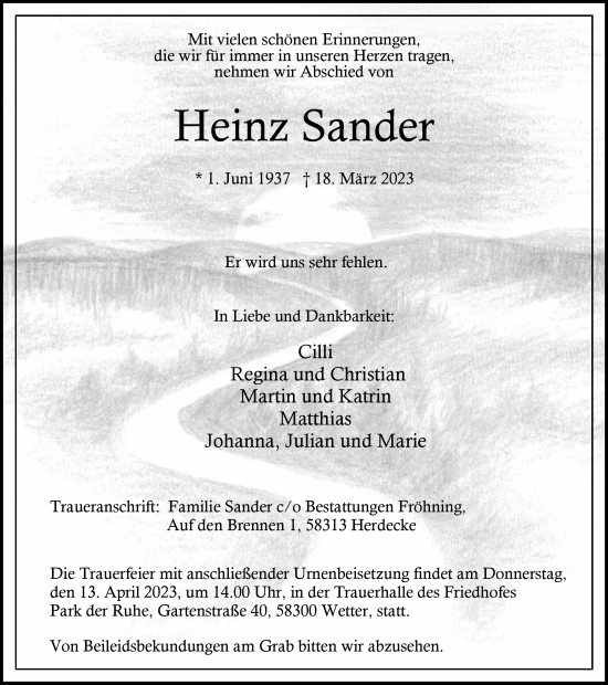 Traueranzeige von Heinz Sander von Tageszeitung