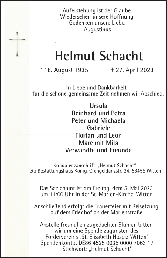 Traueranzeige von Helmut Schacht von Tageszeitung