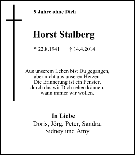 Traueranzeige von Horst Stalberg von Tageszeitung