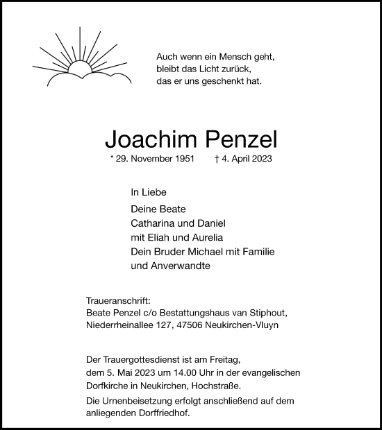Traueranzeige von Joachim Penzel von Tageszeitung