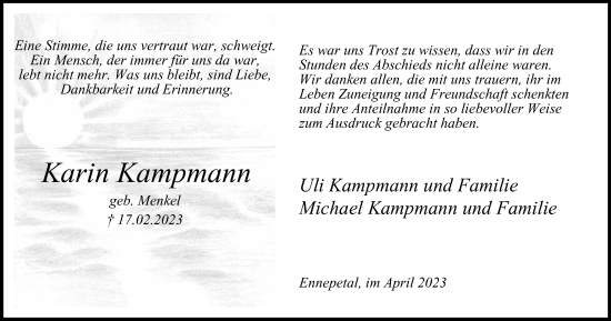 Traueranzeige von Karin Kampmann von Tageszeitung