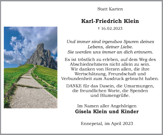 Traueranzeige von Karl-Friedrich Klein von Tageszeitung