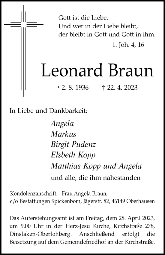 Traueranzeige von Leonard Braun von Tageszeitung