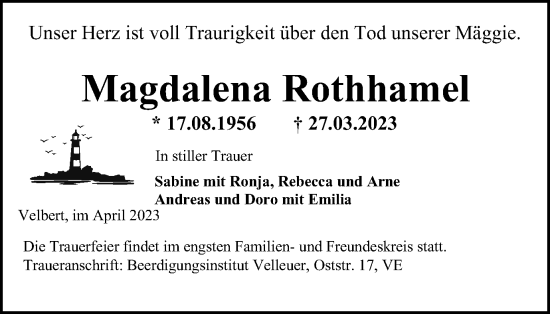 Traueranzeige von Magdalena Rothhamel von Tageszeitung