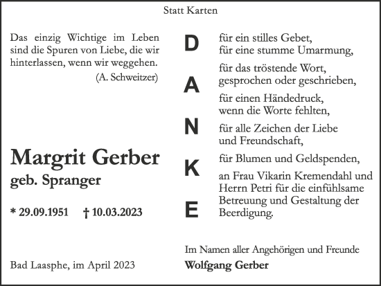 Traueranzeige von Margrit Gerber von Tageszeitung