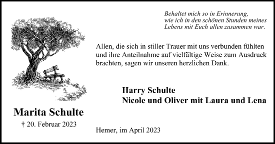 Traueranzeige von Marita Schulte von Tageszeitung